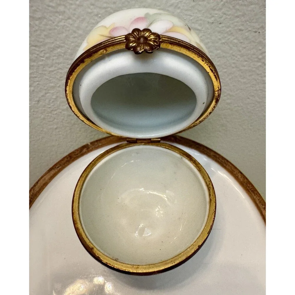 Vintage Limoges France Apple Trinket Box Hand Painted Floral Porcelain